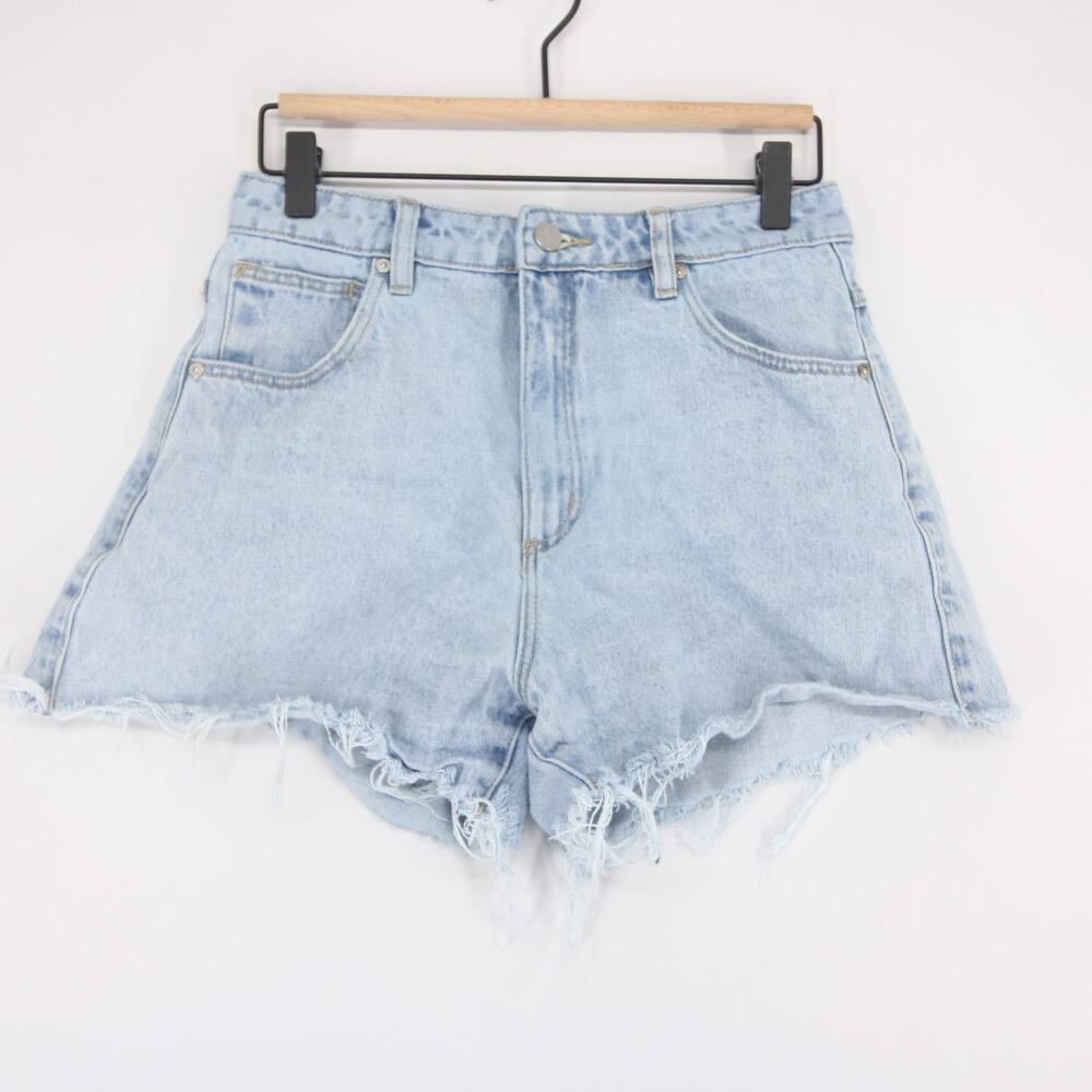 Abrand A Venice Short Shorts Womens 27 Blue Cut Off Raw Hem High Rise Light